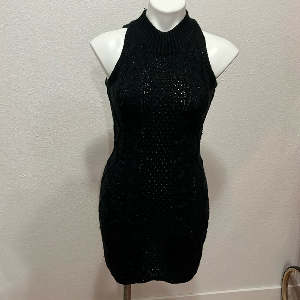 G.G. Basics Black Woven Sleeveless Sweater Sparkle Dress Sz XS